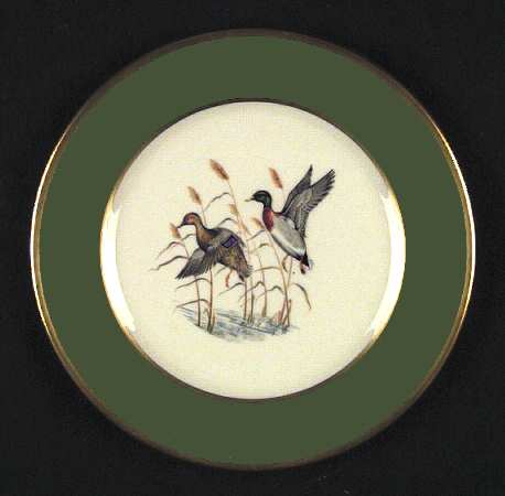 Game Birds Sage Green (Gold Trim, Rim) Bread & Butter Plate