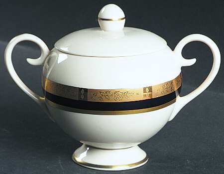Georgian Rose Black (Gold Trim, Rim) Sugar Bowl & Lid