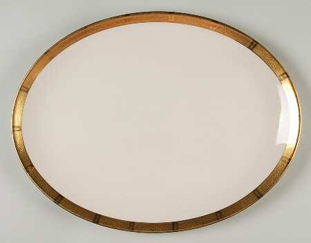 Georgian Rose No Color Band (Gold Trim, Coupe) 13" Oval Serving Platter