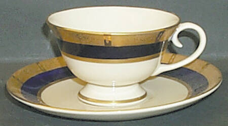 Georgian Rose Cobalt Blue (.35 Gold Band) Traditional Footed Cup & Saucer Set