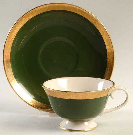Georgian Rose Spanish Green (Rim) Footed Cup & Saucer Set