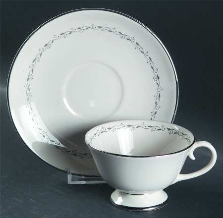 Glendora Grey (Rim) Footed Cup & Saucer Set