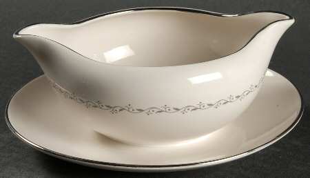 Glendora Grey (Rim) Gravy Boat with Attached Underplate