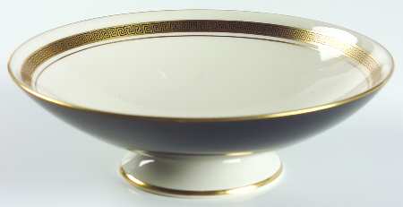 Grecian Key Black (Gold Trim,  Rim) Round Compote (Height X Width)
