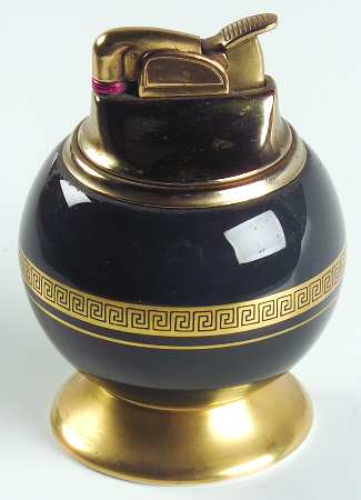 Grecian Key Black (Gold Trim,  Rim) Cigarette Lighter