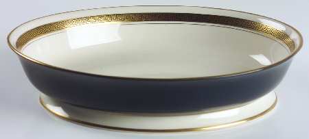 Grecian Key Black (Gold Trim,  Rim) 9" Oval Vegetable Bowl