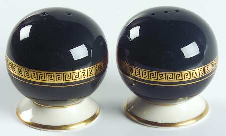 Grecian Key Black (Gold Trim,  Rim) Salt & Pepper Set