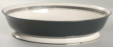 Grecian Key Black (Platinum Trim, Rim) 9" Oval Vegetable Bowl