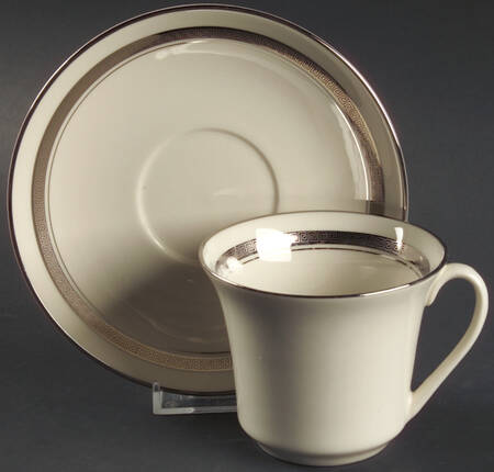 Grecian Key No Color Band (Platinum Trim, Coupe) Flat Cup & Saucer Set