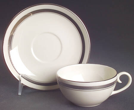 Grecian Key No Color Band (Platinum Trim, Coupe) Flat Cup & Saucer Set