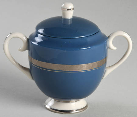 Grecian Key Mystic (Platinum Trim, Rim) Mini Sugar Bowl & Lid