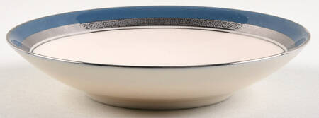 Grecian Key Peacock Blue (Platinum Trim, Coupe) Fruit/Dessert (Sauce) Bowl