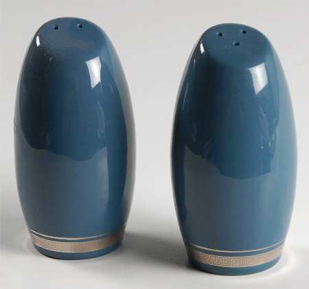 Grecian Key Peacock Blue (Platinum Trim, Coupe) Salt & Pepper Set