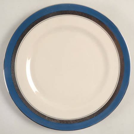 Grecian Key Peacock Blue (Platinum Trim, Rim) Salad Plate