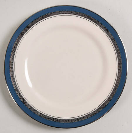 Grecian Key Peacock Blue (Platinum Trim, Rim) Bread & Butter Plate
