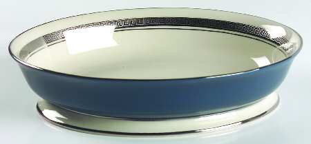 Grecian Key Peacock Blue (Platinum Trim, Rim) 9" Oval Vegetable Bowl