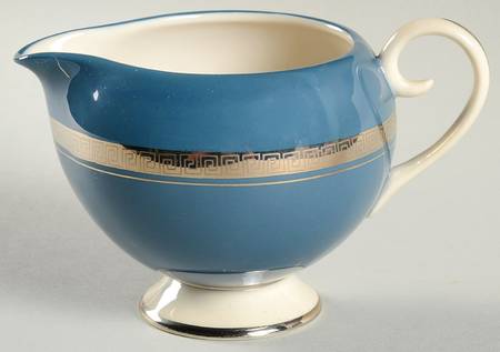 Grecian Key Peacock Blue (Platinum Trim, Rim) Creamer