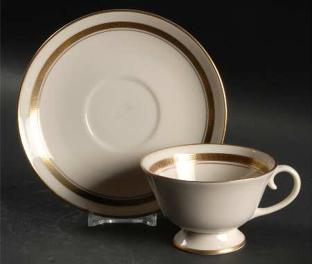 Grecian Key No Color Band (Gold Trim, Rim) Footed Cup & Saucer Set