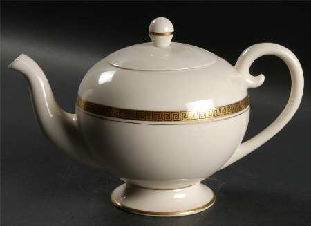 Grecian Key No Color Band (Gold Trim, Rim) Teapot & Lid