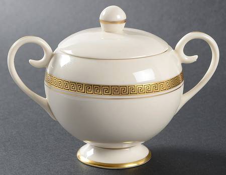 Grecian Key No Color Band (Gold Trim, Rim) Sugar Bowl & Lid