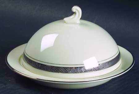 Grecian Key No Color Band (Platinum Trim, Rim) Round Covered Butter
