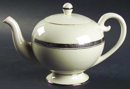 Grecian Key No Color Band (Platinum Trim, Rim) Teapot & Lid