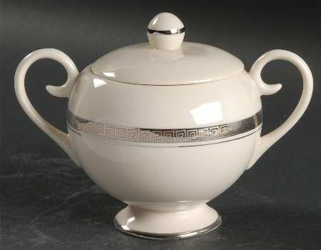 Grecian Key No Color Band (Platinum Trim, Rim) Sugar Bowl & Lid