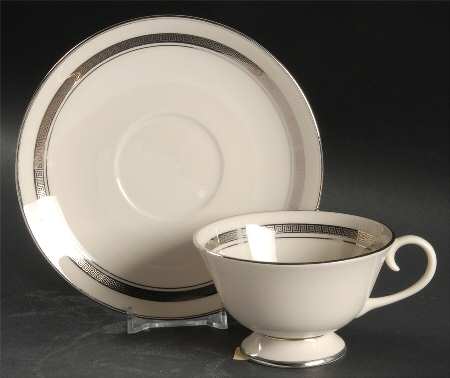 Grecian Key No Color Band (Platinum Trim, Rim) Footed Cup & Saucer Set