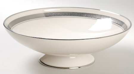 Grecian Key No Color Band (Platinum Trim, Rim) Round Compote (Height X Width)