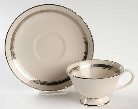 Grecian Key No Color Band (Platinum Trim, Rim) Footed Cup & Saucer Set