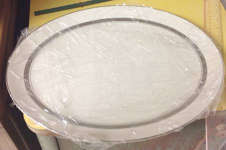 Grecian Key No Color Band (Platinum Trim, Rim) 16" Oval Serving Platter