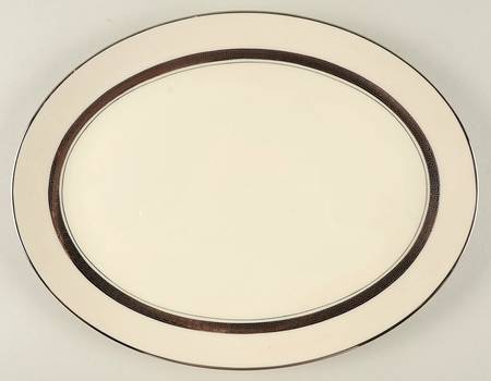 Grecian Key No Color Band (Platinum Trim, Rim) 13" Oval Serving Platter