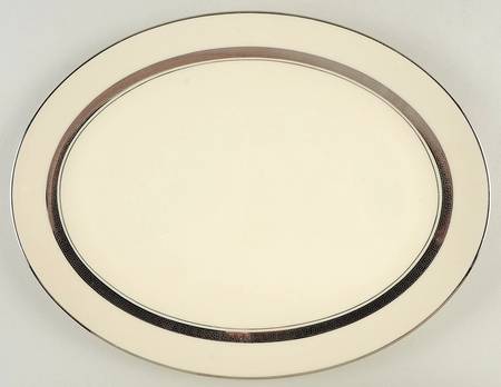 Grecian Key No Color Band (Platinum Trim, Rim) 14" Oval Serving Platter