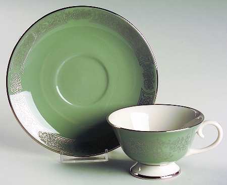 Madeira Sage Green (Rim) Footed Cup & Saucer Set