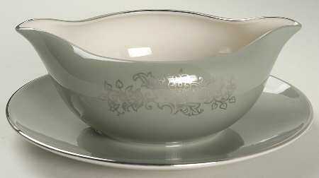 Madeira Sage Green (Rim) Gravy Boat with Attached Underplate