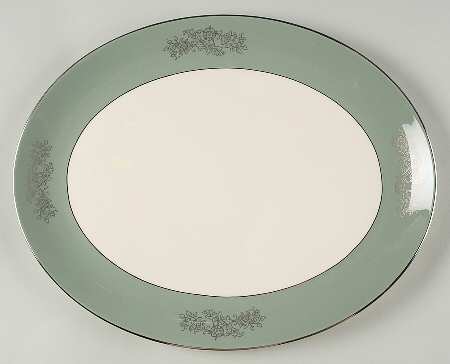 Madeira Sage Green (Rim) 15" Oval Serving Platter