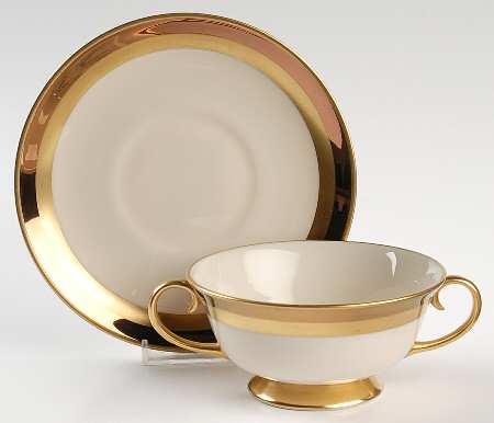 Marquis (Coupe, Flintridge Backstamp) Footed Cream Soup Bowl & Saucer Set