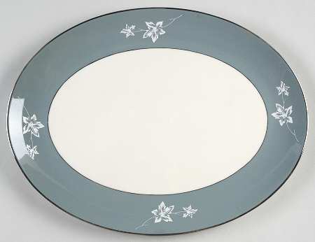 Misty Leaf Peacock Blue 14" Oval Serving Platter