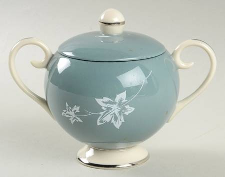 Misty Leaf Peacock Blue Sugar Bowl & Lid