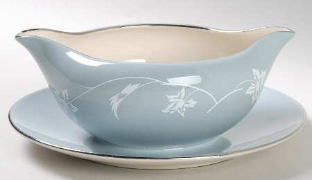 Misty Leaf Strata Blue Gravy Boat with Attached Underplate