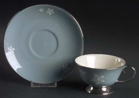 Misty Leaf Strata Blue Traditional Footed Cup & Saucer Set