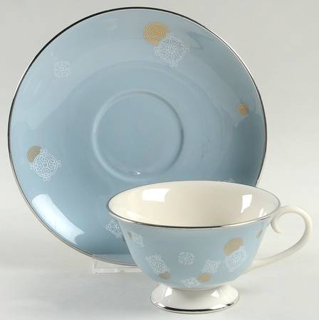 New Moon Strata Blue (Rim & Coupe) Footed Cup & Saucer Set