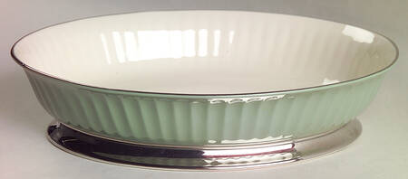 Platinum Flutes Sage Green 9" Oval Vegetable Bowl