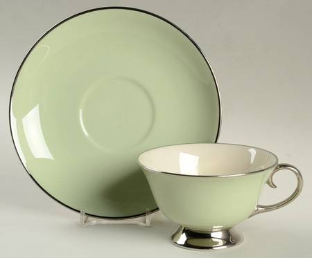 Platinum Mint Green (Rim) Footed Cup & Saucer Set