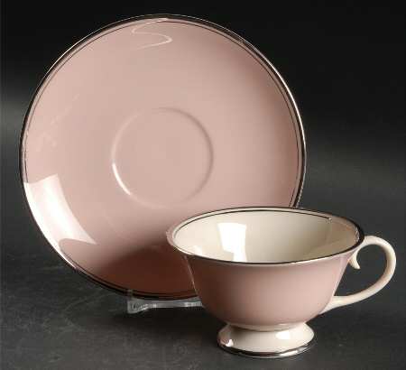 Platinum Petal Pink (Rim) Footed Cup & Saucer Set