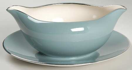 Platinum Peacock (Rim) Gravy Boat with Attached Underplate