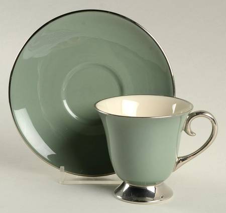 Platinum Sage (Rim & Coupe) Footed Demitasse Cup & Saucer Set