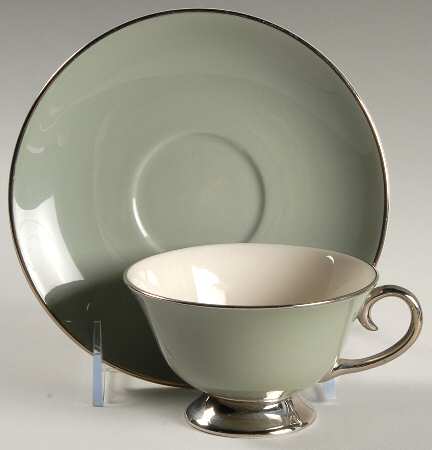 Platinum Sage (Rim & Coupe) Footed Cup & Saucer Set