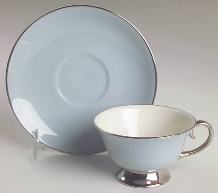 Platinum Strata Blue (Rim) Footed Cup & Saucer Set