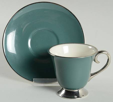 Platinum Teal (Rim) Footed Demitasse Cup & Saucer Set